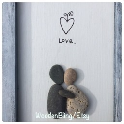 Pebble Art, Home Decor, Stone Couples Gift, Honeymoon, Anniversary, Picture, Wall Hanging, Stocking Stuffer, Beach - thumbnail 4