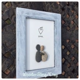 Pebble Art, Home Decor, Stone Couples Gift, Honeymoon, Anniversary, Picture, Wall Hanging, Stocking Stuffer, Beach - thumbnail 2