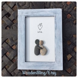 Pebble Art, Home Decor, Stone Couples Gift, Honeymoon, Anniversary, Picture, Wall Hanging, Stocking Stuffer, Beach