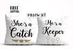 Valentines Day Gift For Him, Valentines Pillow, She's A Catch He's Keeper, Her, Anniversary, Boyfriend, Girlfriend - thumbnail 1
