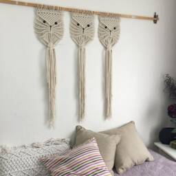 Macrame Owl Wall Art Set Bohemian Nursery Decor - thumbnail 3