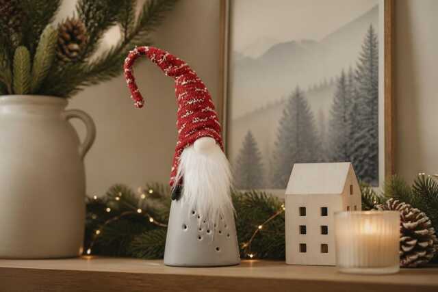 38cm Large Nordic Led Light Up Ceramic Christmas Gonk Decoration Xmas Tomte Swedish Gnomes - image 1