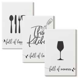 Canvas Wall Art Set Of 3 - Kitchen Utensil Patterns With Texts For The Kitchen, White Print, Food & Drinks Decor - thumbnail 1