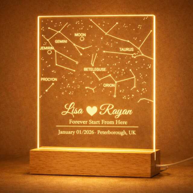 Custom Star Map Night Light - Engraved Acrylic Constellation Lamp - UK Made - image 1