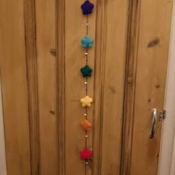 Wall Hanging Hand Crafted With Rainbow Stars & Jingle Bells - thumbnail 2