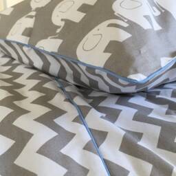 Children Single Bedding Set Boys Grey Happy Elephants & Chevron Pure Cotton , Reversible - thumbnail 3