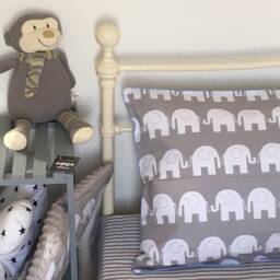 Children Single Bedding Set Boys Grey Happy Elephants & Chevron Pure Cotton , Reversible - thumbnail 1