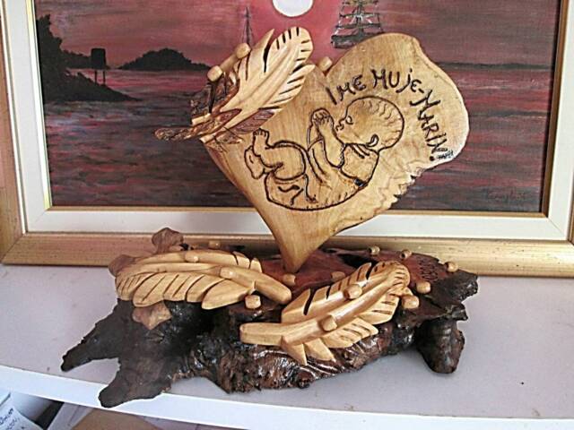 Wooden Heart, Heart Sculpture, Baptisms Gift, Feather Carving, Baby, House Warming, Unique Gift - image 1