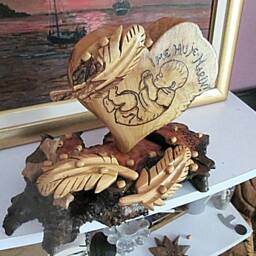 Wooden Heart, Heart Sculpture, Baptisms Gift, Feather Carving, Baby, House Warming, Unique Gift - thumbnail 3