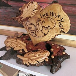 Wooden Heart, Heart Sculpture, Baptisms Gift, Feather Carving, Baby, House Warming, Unique Gift - thumbnail 4