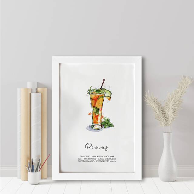 Pimms Cocktail Recipe Art Print Illustrated Watercolor - image 1