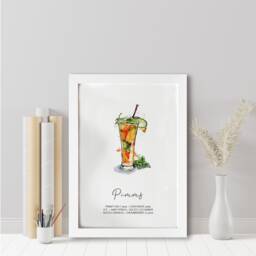 Pimms Cocktail Recipe Art Print Illustrated Watercolor - thumbnail 1