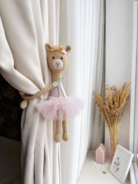 Llama Curtain Tieback Pink Tie Back Nursery Decor Animal Knit Holders Nursery - image 1
