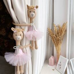 Llama Curtain Tieback Pink Tie Back Nursery Decor Animal Knit Holders Nursery - thumbnail 2