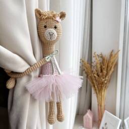 Llama Curtain Tieback Pink Tie Back Nursery Decor Animal Knit Holders Nursery - thumbnail 4