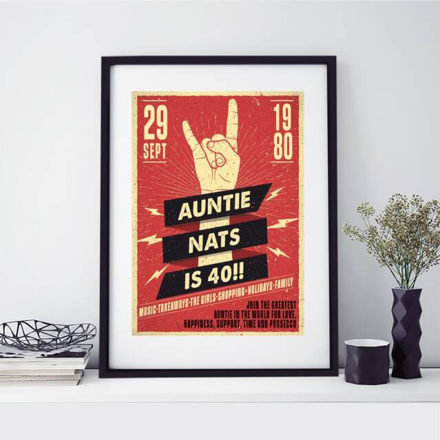 Personalised Rock Gig Poster, Birthday Gift For Music Lover. Unframed A4, A3, A2. Custom Made Print Him, Rock Personalised - image 1