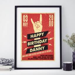 Personalised Rock Gig Poster, Birthday Gift For Music Lover. Unframed A4, A3, A2. Custom Made Print Him, Rock Personalised - thumbnail 3
