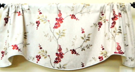 Fabricut Brookdale Garnet Embroidery Floral Window Valance Lined & Corded Rod Pocket Scallop Made To Order - image 1