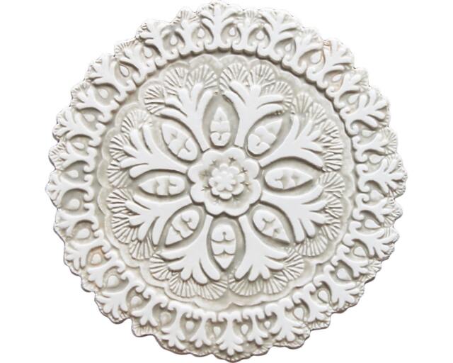Circulo Suzani Ceramic Wall Design, Outdoor Art For Garden Decor, Tile Kitchen, #4 Circle Cutout 26cm Beige - image 1
