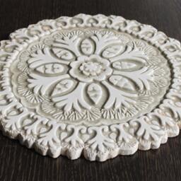 Circulo Suzani Ceramic Wall Design, Outdoor Art For Garden Decor, Tile Kitchen, #4 Circle Cutout 26cm Beige - thumbnail 2