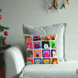 Crochet Cat Pillowcase Colorful Figures, Home Decor - thumbnail 3
