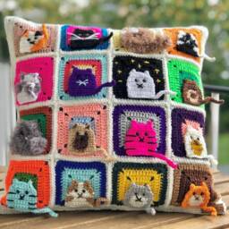 Crochet Cat Pillowcase Colorful Figures, Home Decor - thumbnail 4