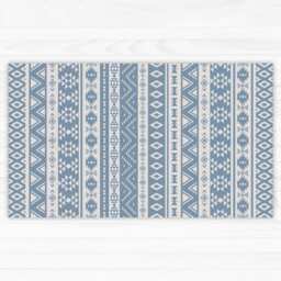 Blue Vinyl Floor Mat With Ethnic Pattern. Graphic Blue & White PVC Rug, Linoleum - Art Mat - thumbnail 1