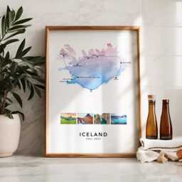 Iceland Personalised Travel Map Print With Photo Collage Custom Poster Engagement Honeymoon Gift - thumbnail 2