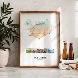 Iceland Personalised Travel Map Print With Photo Collage Custom Poster Engagement Honeymoon Gift - thumbnail 3