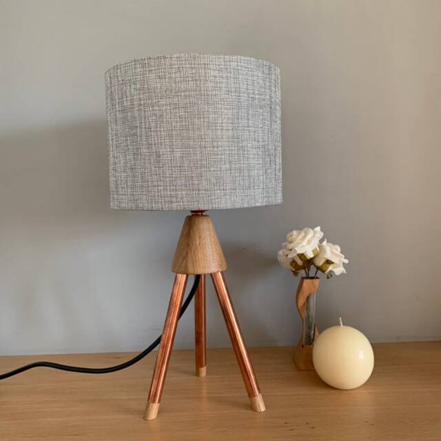 Copper Table Lamp, Lamp, Wooden Oak Table Bedside Lamp Base