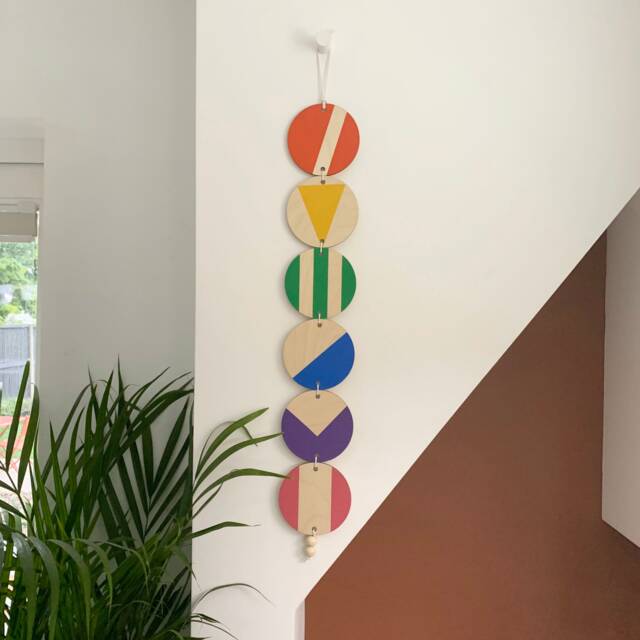 Geometric Rainbow Wall Hanging Colorful Plywood Scandi Decor - image 1