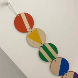 Geometric Rainbow Wall Hanging Colorful Plywood Scandi Decor - thumbnail 3