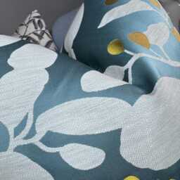 Teal - Gold Cushion Cover, Elegant Highlight Berries Design, Designer Pillow Cover For Chair Sofa, Handmade Harlequin Fabric, Ardisia - thumbnail 3
