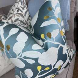 Teal - Gold Cushion Cover, Elegant Highlight Berries Design, Designer Pillow Cover For Chair Sofa, Handmade Harlequin Fabric, Ardisia - thumbnail 4