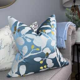 Teal - Gold Cushion Cover, Elegant Highlight Berries Design, Designer Pillow Cover For Chair Sofa, Handmade Harlequin Fabric, Ardisia - thumbnail 1
