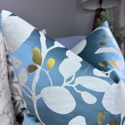 Teal - Gold Cushion Cover, Elegant Highlight Berries Design, Designer Pillow Cover For Chair Sofa, Handmade Harlequin Fabric, Ardisia - thumbnail 2