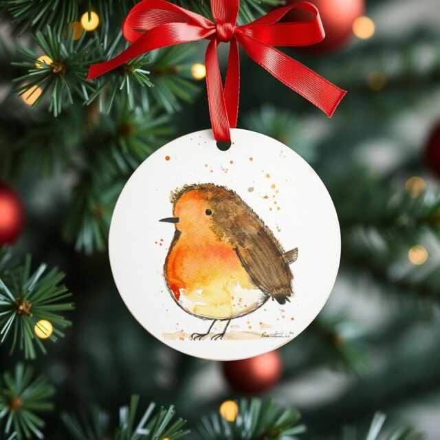 Cute Robin Mdf Christmas Tree Decoration Watercolour, Hand Painted Print, Angels, Memory Bauble, Red Breast, Secret Santa, Nan, Grandad