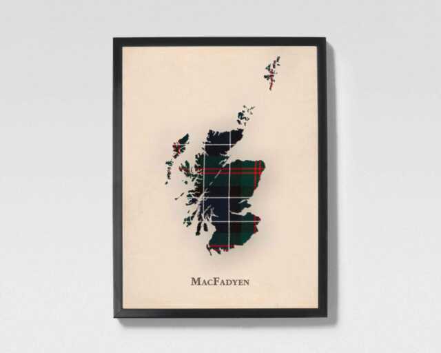 Clan Macfadyen Scottish Tartan Map - Of Scotland Family Wall Decor, Ready To Hang - image 1