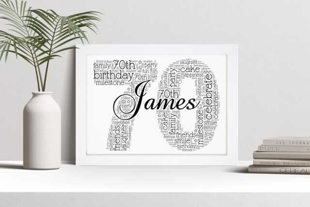 Personalised 70Th Word Art Print, Birthday Gift, Custom Wall Framed Picture, Present For Him, Her, Men, Women Nl - image 1