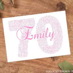 Personalised 70Th Word Art Print, Birthday Gift, Custom Wall Framed Picture, Present For Him, Her, Men, Women Nl - thumbnail 3