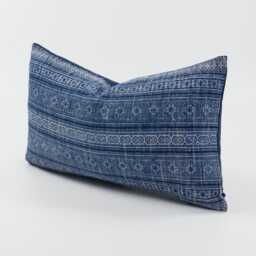 Vintage Hmong Batik Hemp Pillow Cover - Indigo Hill Tribe Cushion - 12x20 - thumbnail 3