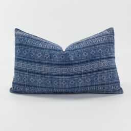 Vintage Hmong Batik Hemp Pillow Cover - Indigo Hill Tribe Cushion - 12x20 - thumbnail 1