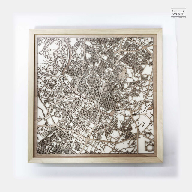 Austin Wooden Map - Laser Cut Pinewood Streets, Framed Minimalist Wall Art - image 1