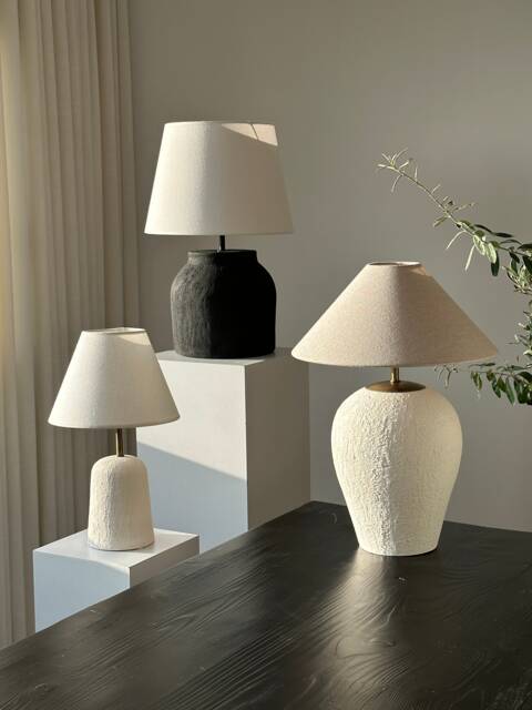 xlarge Size Black Stoneware Earthenware Unglazed Ceramic Textured Table Lamp Shade Wabi Sabi Style For Bedside Dresser & Living Rooms - image 1