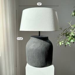 xlarge Size Black Stoneware Earthenware Unglazed Ceramic Textured Table Lamp Shade Wabi Sabi Style For Bedside Dresser & Living Rooms - thumbnail 4