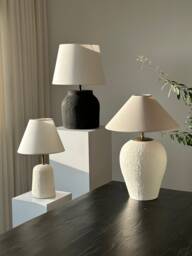 xlarge Size Black Stoneware Earthenware Unglazed Ceramic Textured Table Lamp Shade Wabi Sabi Style For Bedside Dresser & Living Rooms - thumbnail 1