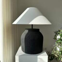 xlarge Size Black Stoneware Earthenware Unglazed Ceramic Textured Table Lamp Shade Wabi Sabi Style For Bedside Dresser & Living Rooms - thumbnail 3