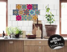 Mexican Traditional Tiles, Pack Of 24, Tile Decal, Decorative, Ornaments, Stickers, Removable, Ethnic, Ornate, Peel & Stick #10T - thumbnail 1