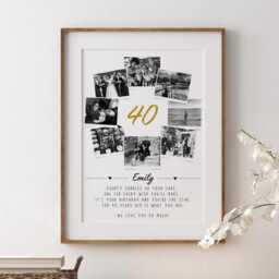 Personalised 40Th Birthday Photo Collage Custom Forty Celebration Picture Print - thumbnail 1