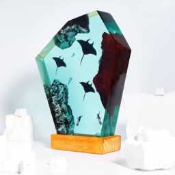 Manta Ray Ocean Resin Lamp, Underwater Epoxy Light, Nature Lamp For Bedroom, Gift Lovers, Valentine Idea, 2026 New Year - thumbnail 1
